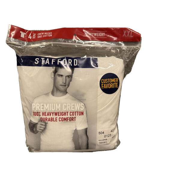 New Stafford 4-Pack Men's Heavyweight 100% Cotton Crew Neck White T-shirts‎ XXL - Picture 1 of 4